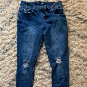 Fashion Nova Dark Washed Jeans with Rips at Knees